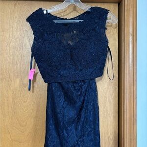 Elegant Navy Blue Lace Dress